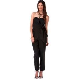 Quinn Side Bow Tier Strapless Black Jumpsuit Sz. S